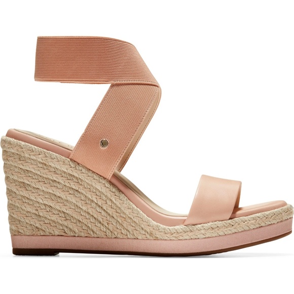 COLE HAAN Cloudfeel Nude Rose Espadrille Wedge Sandals Leather Platform Heels - Picture 3 of 10